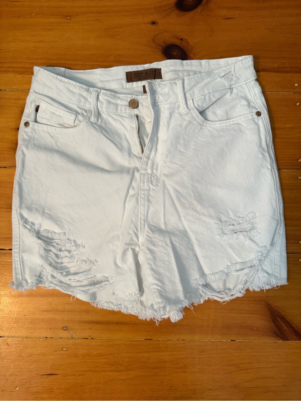 Judy Blue White Distressed High-Rise Denim Shorts